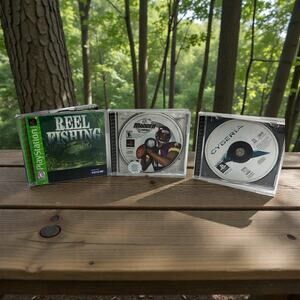 PlayStation 1 PS1 Reel Fishing Madden 2002 NFL Cyberia Video Game Bundle Lot 3